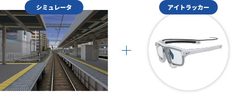 （写真左）シミュレータ　＋　（写真右）アイトラッカー